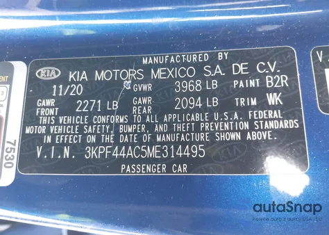 2021 Kia Forte Gt from USA, damaged, VIN 3KPF44AC5ME314495